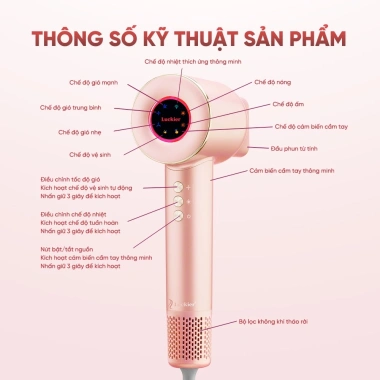 Máy sấy tóc ion âm Luckier PRO tốc độ cao, sấy nhanh đa chế độ nhiệt, cảm biến tay cầm thông minh, giá 1.299.000 VND