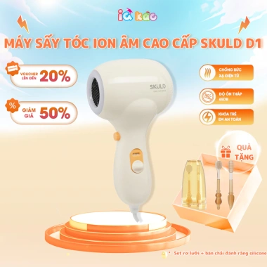 Máy sấy tóc ion âm SKULD D1 có dây 2 chế độ, đèn LED, tiếng ồn thấp, chống bức xạ, an toàn cho bé, 635.000₫