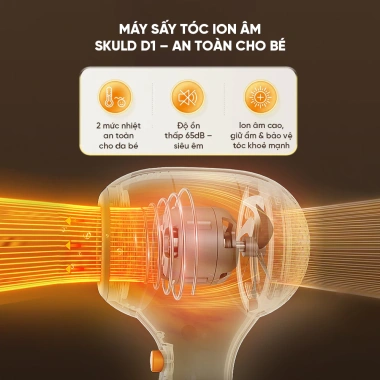 Máy sấy tóc ion âm SKULD D1 có dây 2 chế độ, đèn LED, tiếng ồn thấp, chống bức xạ, an toàn cho bé, 635.000₫ 3