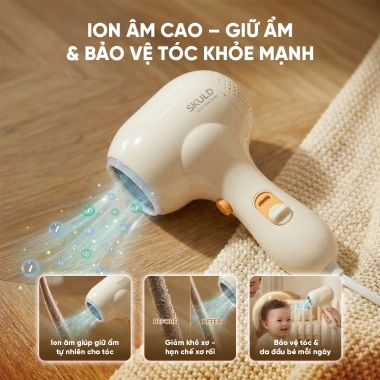Máy sấy tóc ion âm SKULD D1 có dây 2 chế độ, đèn LED, tiếng ồn thấp, chống bức xạ, an toàn cho bé, 635.000₫ 5