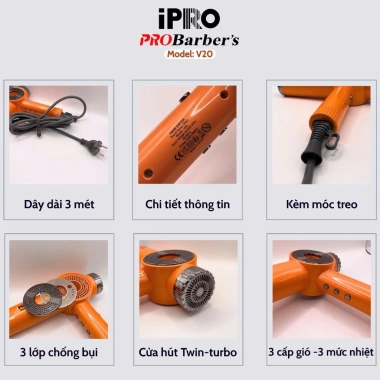 Máy sấy tóc Ipro Probarber 120k vòng/phút, không chổi than, nhanh bền, hiện đại 7