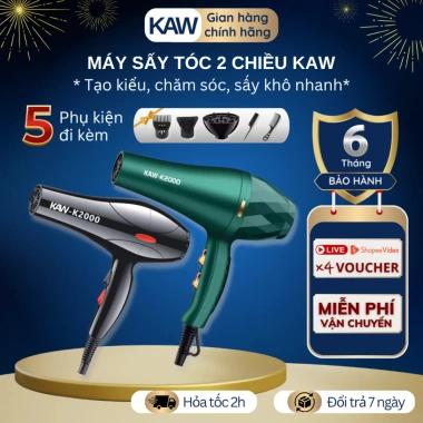Máy sấy tóc KAW 2.000W 2 chiều nóng lạnh - Sấy nhanh, bảo vệ tóc, tặng bộ 5 phụ kiện