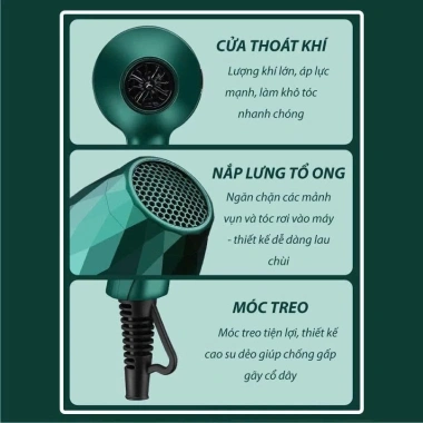 Máy sấy tóc KAW 2.000W 2 chiều nóng lạnh - Sấy nhanh, bảo vệ tóc, tặng bộ 5 phụ kiện
