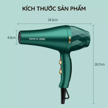 Máy sấy tóc KAW K2.000 2.000W sấy nóng lạnh kèm 5 phụ kiện Giá ưu đãi 180.500 VND