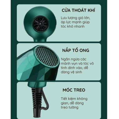 Máy sấy tóc KAW K2.000 2.000W sấy nóng lạnh kèm 5 phụ kiện Giá ưu đãi 180.500 VND