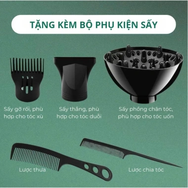 Máy Sấy Tóc KAW-K2.000 Chính Hãng - Bảo Vệ Tóc, Chống Khô Sơ, Kèm Phụ Kiện, Bảo Hành