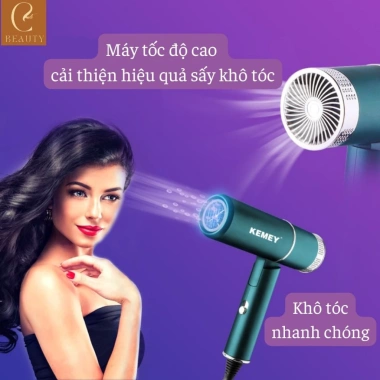 Máy sấy tóc Kemey KM-9.825 mini – Công suất lớn, ion âm, chống khô tóc, 209.000₫