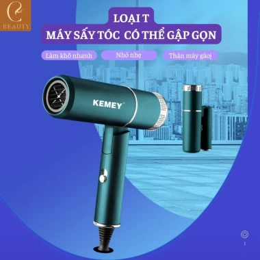 Máy sấy tóc Kemey KM-9.825 mini – Công suất lớn, ion âm, chống khô tóc, 209.000₫