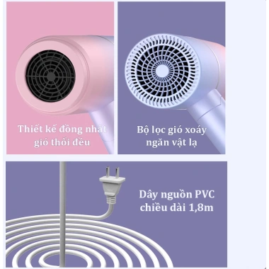 Máy sấy tóc mini 1.000W RIN Đèn xanh dưỡng tóc mượt, ẩm, gấp gọn, tạo kiểu chuyên nghiệp