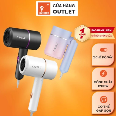 Máy sấy tóc mini 1.200W CWELL C01HD - Ánh sáng xanh, 2 chiều nóng/lạnh, giảm khô xơ, chỉ 119.000₫