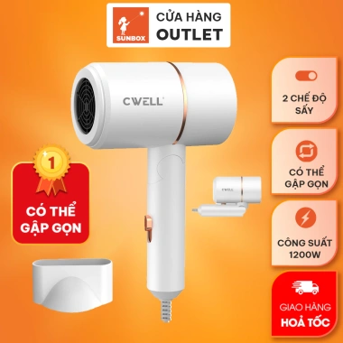 Máy sấy tóc mini 1.200W CWELL C01HD - Ánh sáng xanh, 2 chiều nóng/lạnh, giảm khô xơ, chỉ 119.000₫