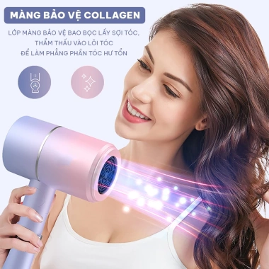 Máy sấy tóc mini gấp gọn 2 chiều nóng lạnh 1.200W ánh sáng xanh bảo vệ tóc 119.000₫