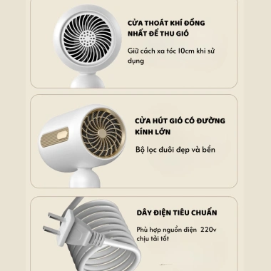 Máy sấy tóc mini Hiterry 3 tốc độ gió 2 chế độ nhiệt ion ánh sáng xanh salon 3