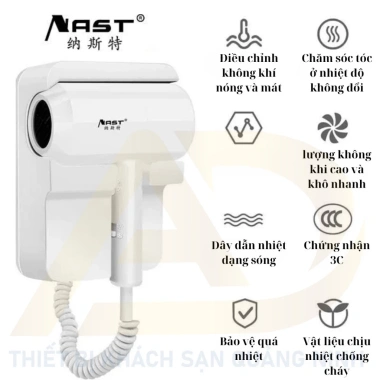 Máy sấy tóc NAST N8.074/N8.075/N8.413 - Công suất 2.000W, công nghệ ion, khô nhanh, giá chỉ 350.000₫