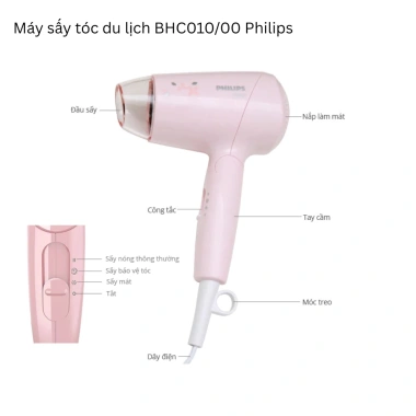 Máy sấy tóc Philips BHC010/10 1.200W gấp gọn, 3 chế độ sấy, giá 290.000 VND 6