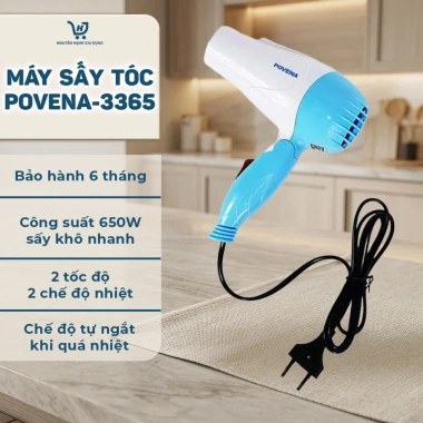 Máy sấy tóc POVENA-3.365 - Quạt gió mạnh, 2 chế độ nhiệt, giá chỉ 172.500₫