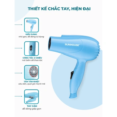 Máy sấy tóc Sunhouse SHD2.305 650W - 2 tốc độ gió, 2 mức nhiệt, tản nhiệt tốt - Giá chỉ 179.000đ