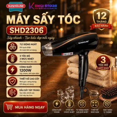 Máy sấy tóc Sunhouse SHD2.306 đen - 12 tháng bảo hành, giảm giá tới 214.000₫