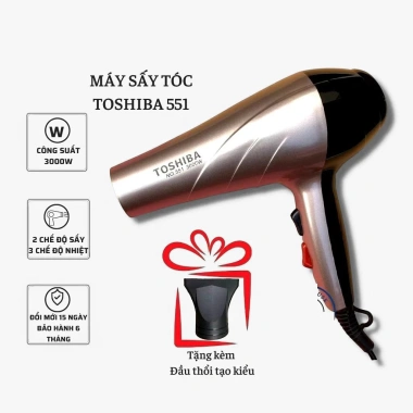 Máy Sấy Tóc Toshiba 551-3.000W 2 Chiều Công Suất Lớn, Tặng Đầu Thổi 129k