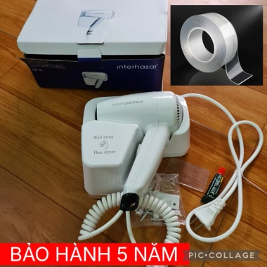 Máy sấy tóc treo tường Interhasa + Băng dính chắc dán tường kính Ưu đãi 340k