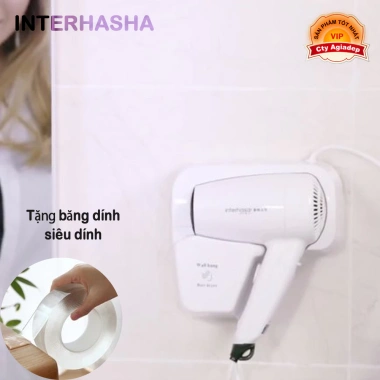 Máy sấy tóc treo tường Interhasa + Băng dính chắc dán tường kính Ưu đãi 340k