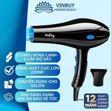 Máy sấy tóc VINBUY 2.200W chuyên salon, ion dưỡng ẩm, giá ưu đãi 295.000₫