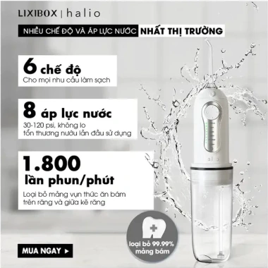 Máy tăm nước Halio Professional 6 chế độ không dây - Phù hợp răng niềng, giảm giá