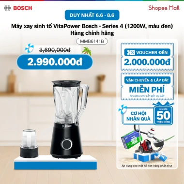 Máy xay sinh tố Bosch MMB6.141B VitaPower 1.200W đen - Hàng chính hãng, Voucher Shopee 3TR, Giá 2.85 triệu