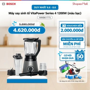 Máy xay sinh tố Bosch VitaPower MMB6.177S Series4 1.200W bạc - Giá 4,96tr, Voucher Shopee 3TR