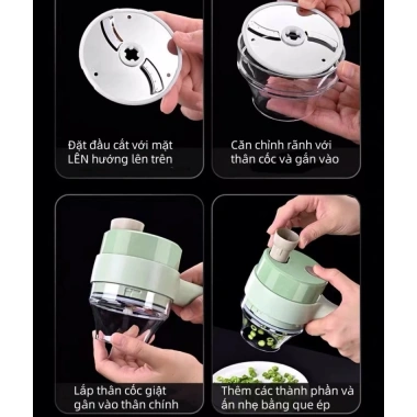 Máy xay tỏi ớt pin, 3 lưỡi dao thép không rỉ, sạc Type‑C, chức năng Tiện Lợi 150.429₫