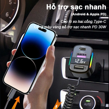 MechMate Tẩu Sạc Nhanh 120W 3in1 USB + Type‑C, Cắm Ổ Diêm, K4 Đa Năng cho Xe Hơi 5 MechMate Tẩu Sạc Nhanh 120W 3in1 USB + Type‑C, Cắm Ổ Diêm, K4 Đa Năng cho Xe Hơi 5