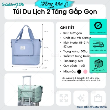Miễn phí ship Túi xách du lịch 2 tầng gấp gọn, balo đa năng nhiều ngăn rộng rãi 3
