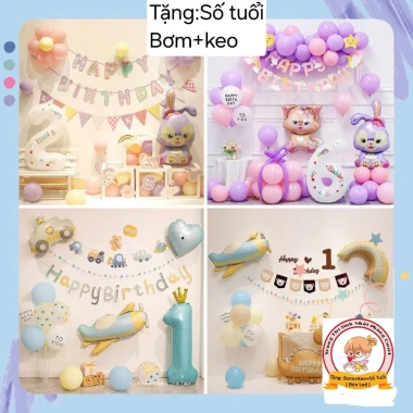 (MIỄN SHIP) Sét bóng trang trí sinh nhật bé trai bé gái – tặng số tuổi, kèm bơm & keo – Happy Birthday 3