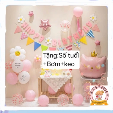 (MIỄN SHIP) Sét bóng trang trí sinh nhật bé trai bé gái – tặng số tuổi, kèm bơm & keo – Happy Birthday 5