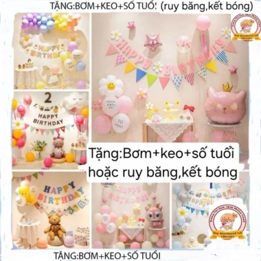 (MIỄN SHIP) Sét bóng trang trí sinh nhật bé trai bé gái – tặng số tuổi, kèm bơm & keo – Happy Birthday 9