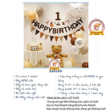 (MIỄN SHIP) Sét bóng trang trí sinh nhật bé trai bé gái – tặng số tuổi, kèm bơm & keo – Happy Birthday 10