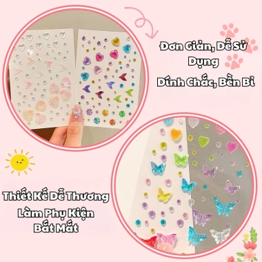 Miếng Dán 3D Lấp Lánh Tiên Cá Trái Tim Trang Trí Mặt Tóc Tay Chân cho Bé chỉ 22.000đ