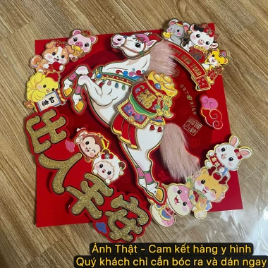 Miếng dán cửa đỏ 35cm Ngựa Tài Lộc - Nhà, Tết, cát may mắn - Giá 54.100 VND 6