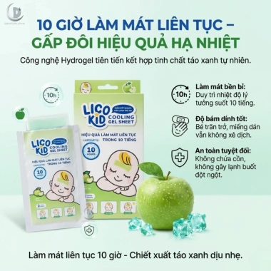 Miếng dán hạ sốt Licokid hương táo 6 miếng - Giảm nhiệt, giảm đau, say nắng