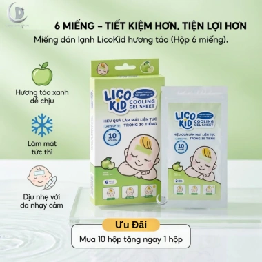 Miếng dán hạ sốt Licokid hương táo 6 miếng - Giảm nhiệt, giảm đau, say nắng