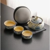 Mini bộ ấm chén trà men sứ cao cấp hoa văn, kèm túi đựng tiện lợi 6