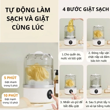 Mini máy giặt 3.000mAh sạc không dây, 2 chế độ bảo vệ vải, tiện du lịch 284.700₫