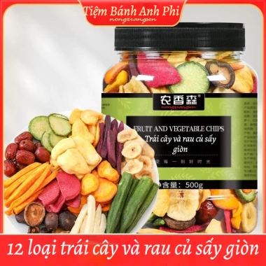 Mix 12 loại trái cây, rau củ sấy giòn - Đồ ăn vặt giàu chất xơ, nội địa Trung, giảm 21%