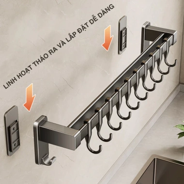 Móc dán tường Sanhe – Kệ bếp treo đồ nhôm, treo nắp nồi, thớt – Giá 76.440₫