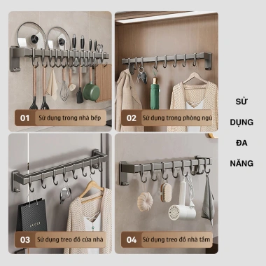 Móc dán tường Sanhe – Kệ bếp treo đồ nhôm, treo nắp nồi, thớt – Giá 76.440₫