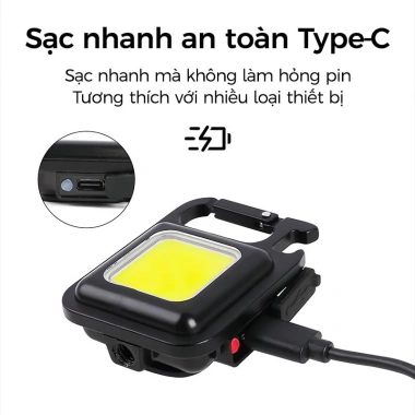 Móc Khóa Đèn Pin COB Mini Siêu Sáng 4 Chế Độ, Nam Châm Đa Năng, Sạc Nhanh Type-C - Giá 39.800₫