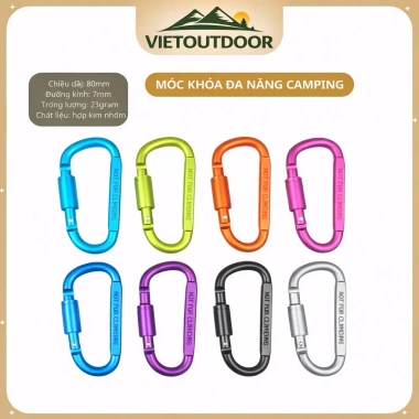 Móc khóa nhôm Carabiner chữ D - Ren vặn chốt, hợp kim cao cấp siêu cứng, bền, không mài mòn