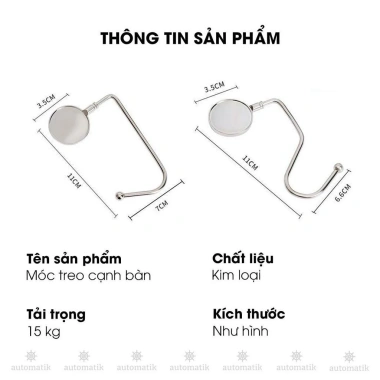 Móc Treo Đồ Kim Loại Đa Năng Gắn Cạnh Bàn Không Dán - Nhỏ Gọn, Chịu Lực Tốt - Automatik 9