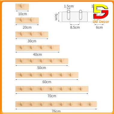 Móc Treo Quần Áo Gỗ Thanh Đa Năng MS02 - Treo Mũ, Túi, Chìa Khóa, Nhiều Kích Thước, Giá 65.000₫
