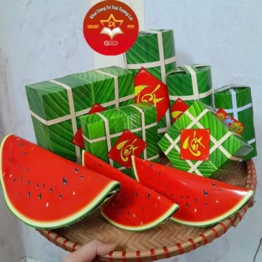 Model bánh chưng, bánh tét, giò dưa hấu, giỏ quà Tết – Giấy bìa dày, in màu sắc nét, chỉ 10.000₫